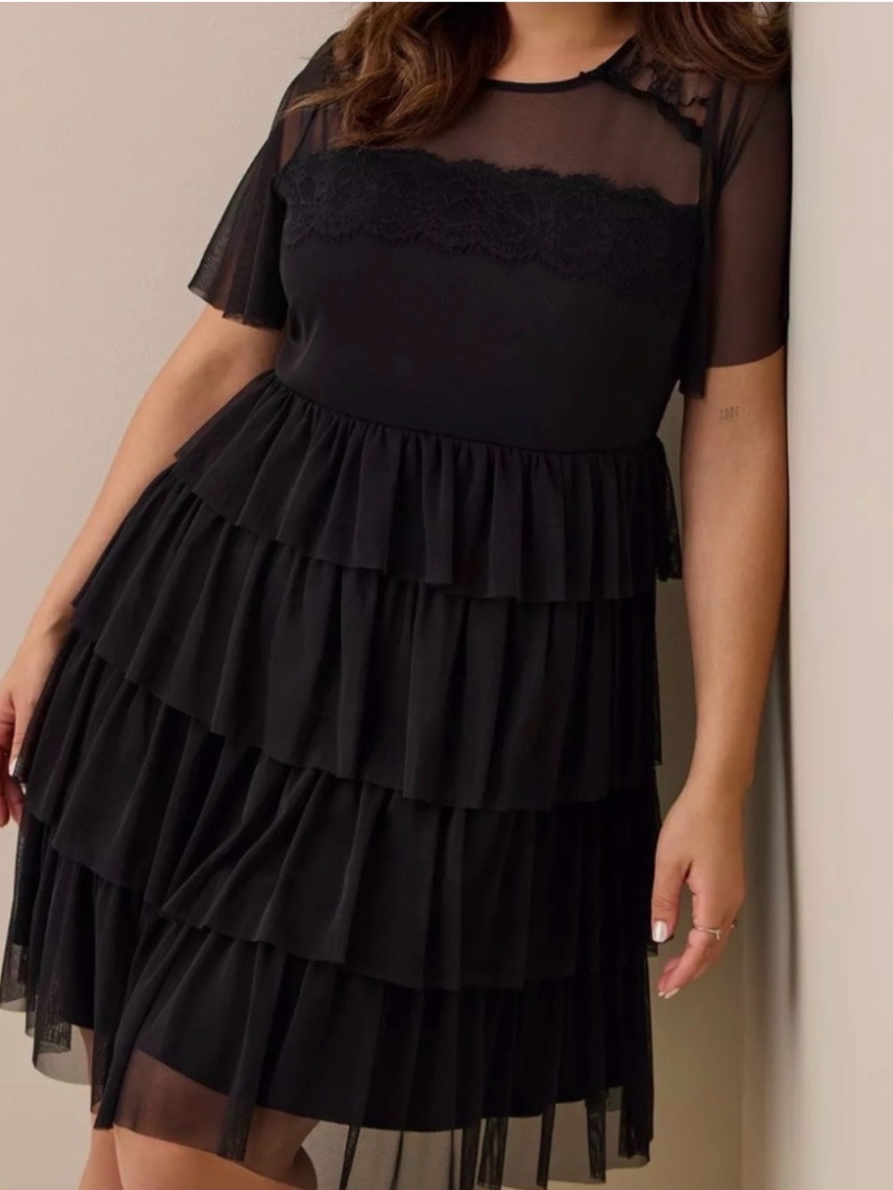 torrid Black Lace Ruffle Tiered Mini Dress - Picture 2 of 14